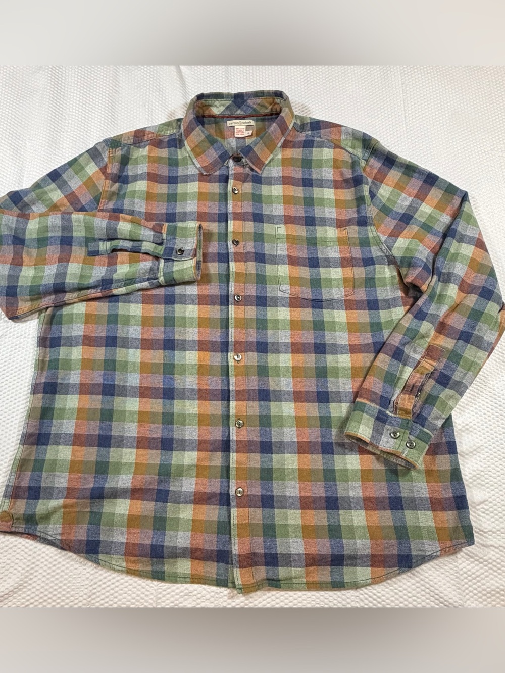 Carbon2Cobalt Men’s XL Plaid Flannel Shirt Green Blue Orange Cotton Button Down